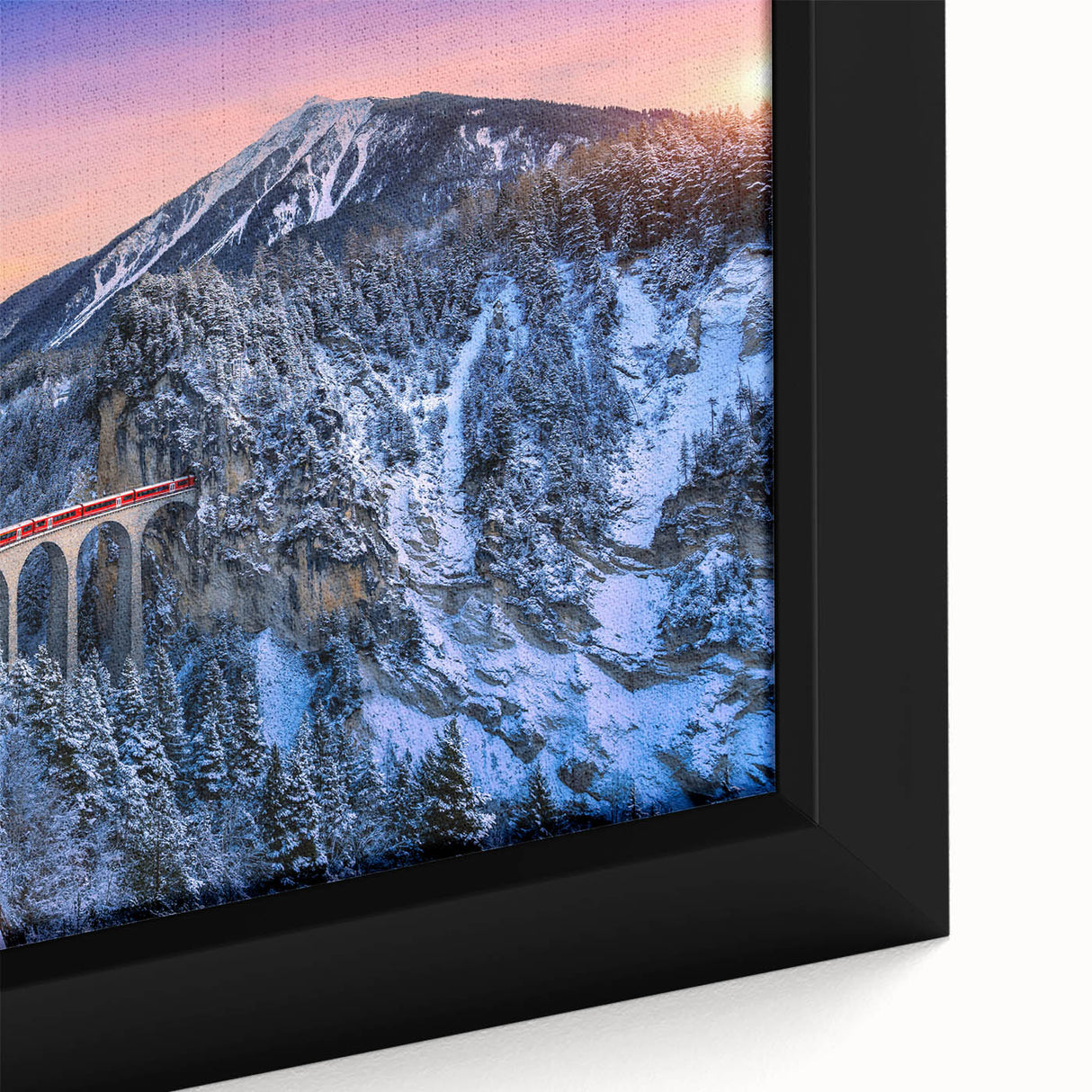 Extra large black wall art on canvas depicting a colorful, textured train, ideal for living room decor.