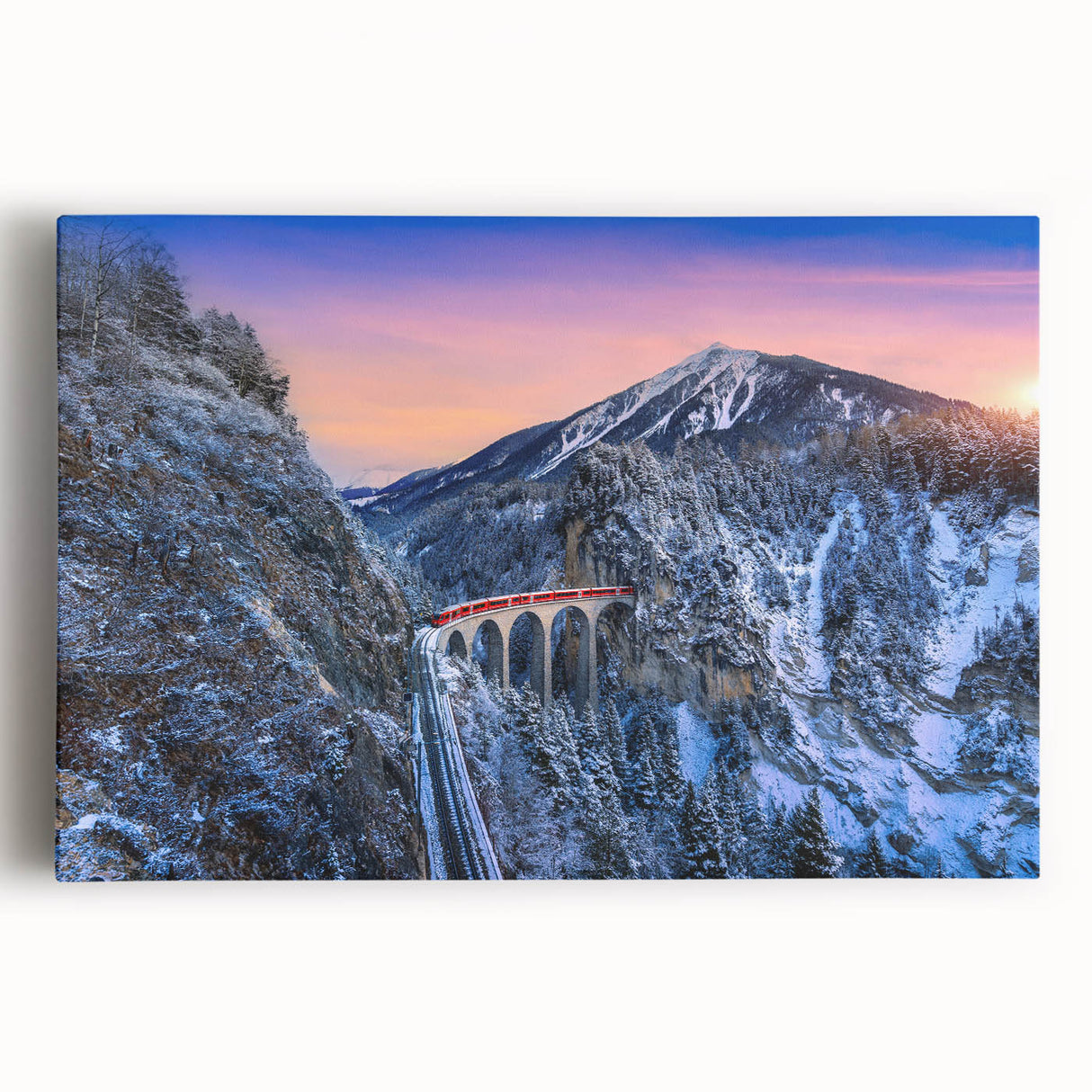 Black and white photo of a vintage train on stretched canvas, suitable for kitchen wall art.