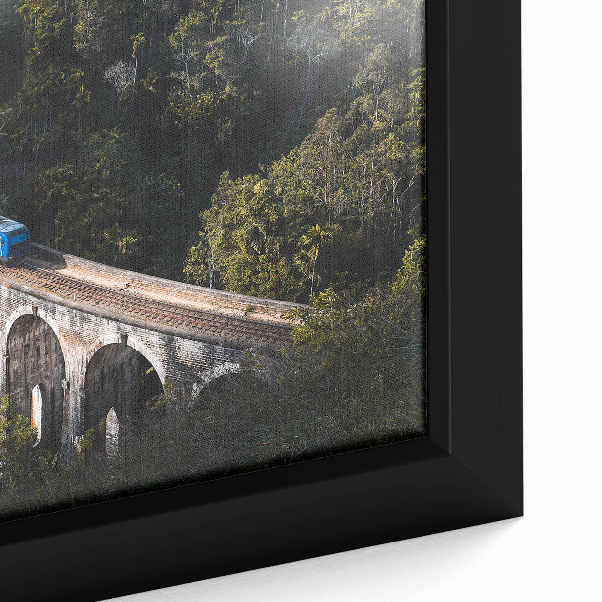 Extra large black wall art featuring a colorful, textured train design on a framed canvas, ideal for living room decor.