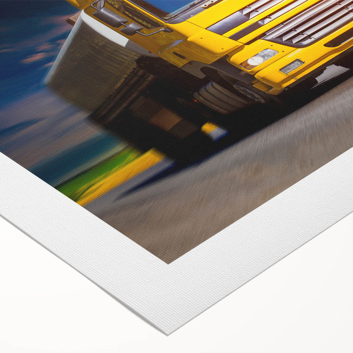 Art deco poster featuring a lineup of vintage trucks in muted earth tones on rolled canvas, suitable for dining room decor.