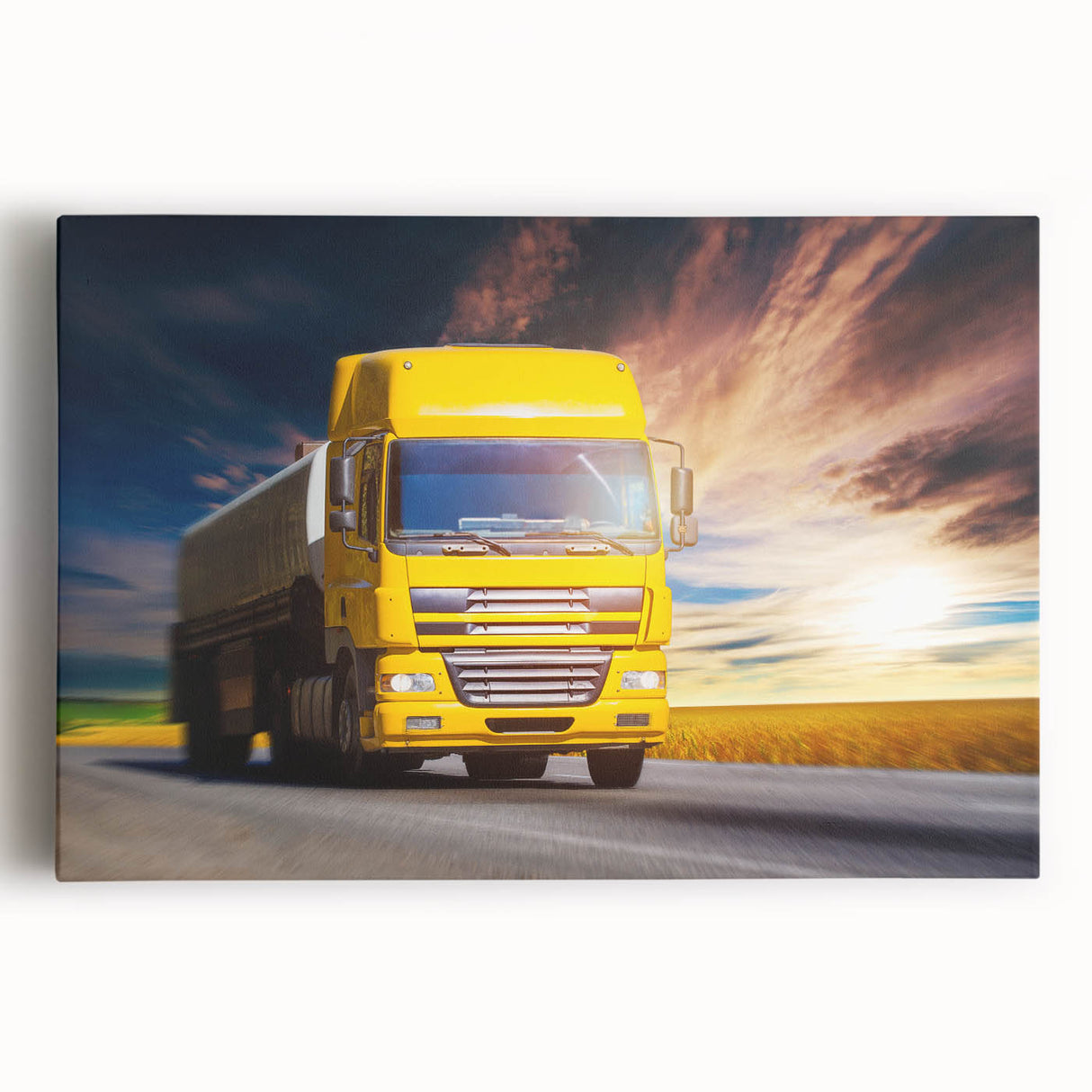 Black and white photo of vintage trucks on a large stretched canvas, ideal for kitchen wall art.