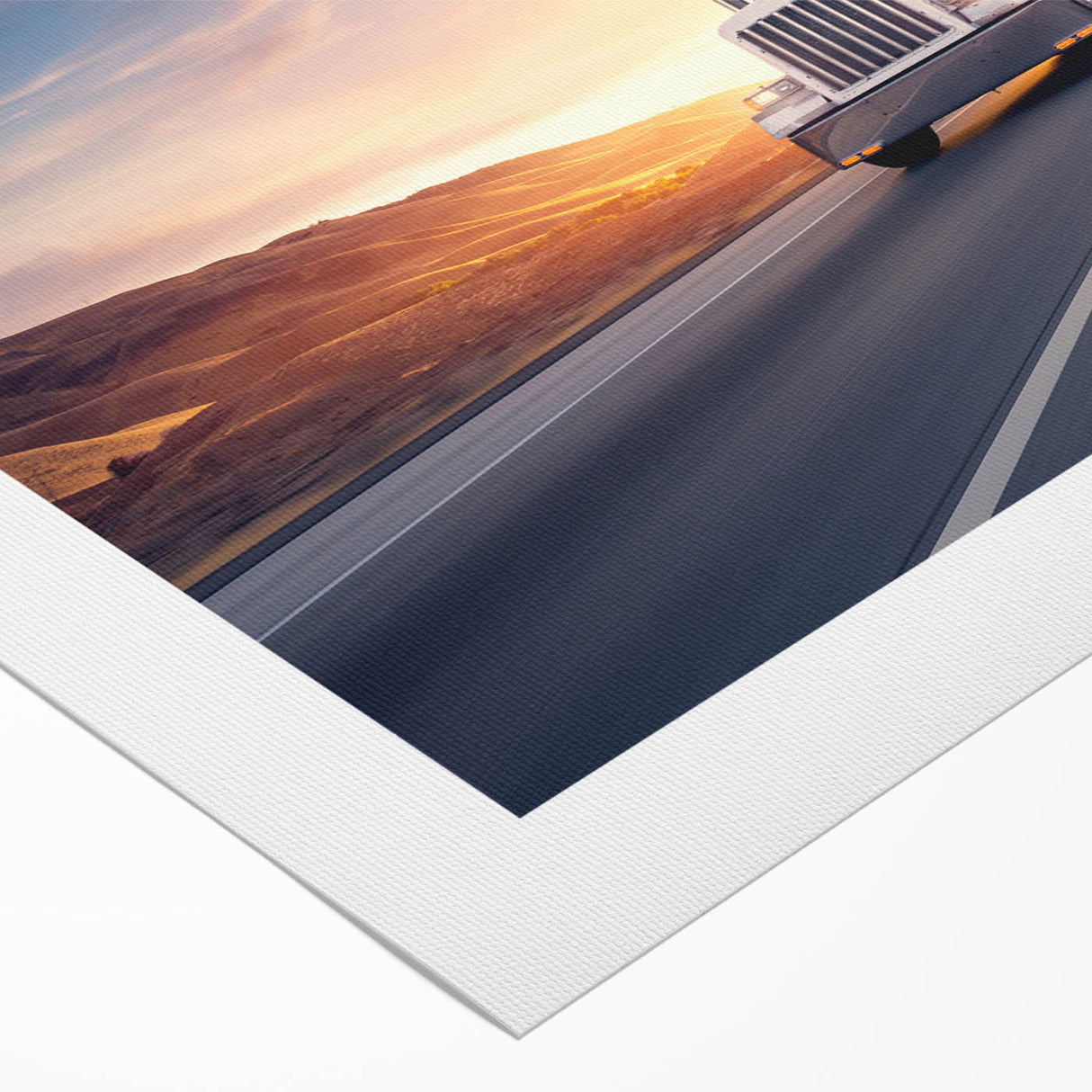 Art deco poster featuring a vintage truck in muted green and brown tones on rolled canvas, suitable for dining room decor.