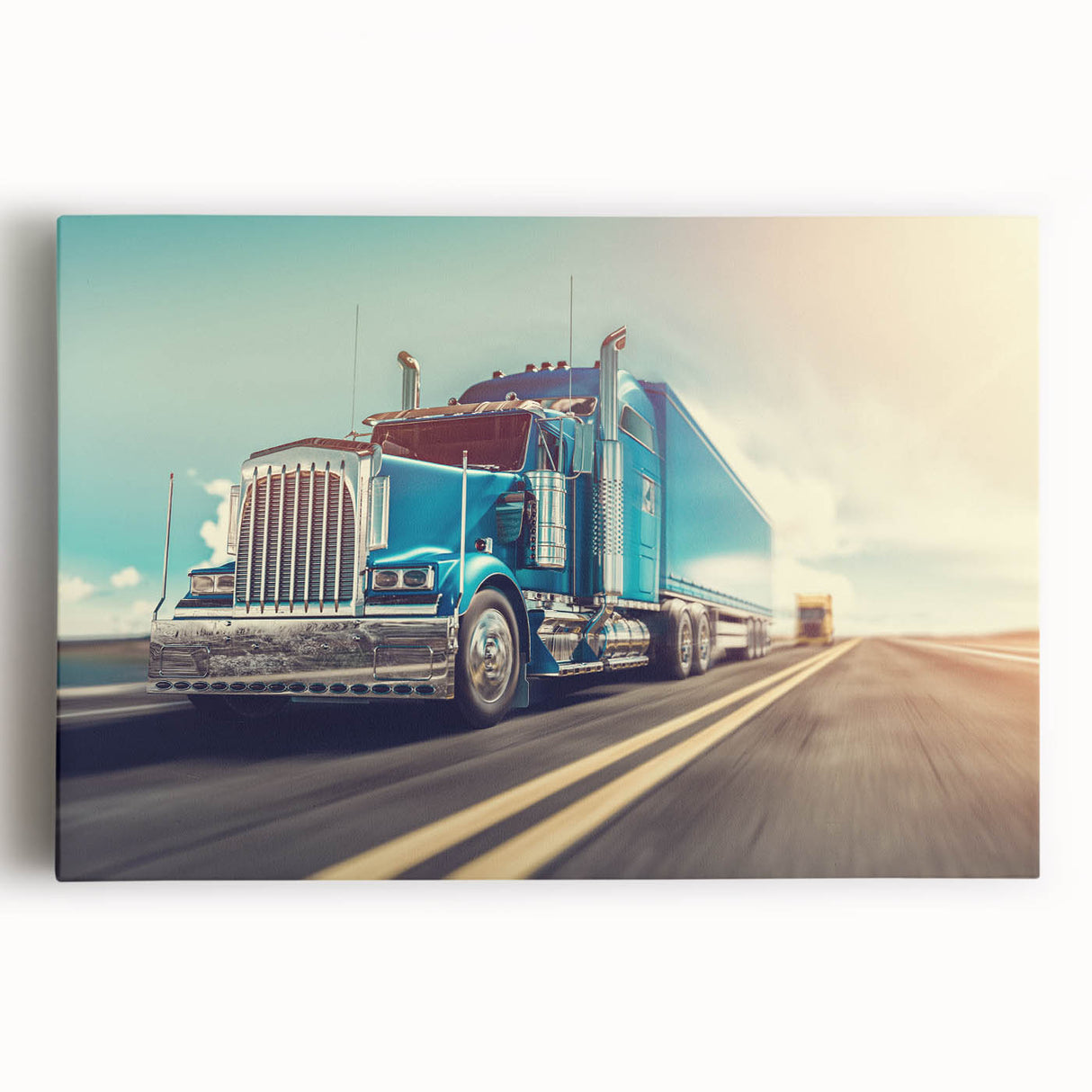Black and white illustration of vintage trucks on stretched canvas, suitable for kitchen wall art.