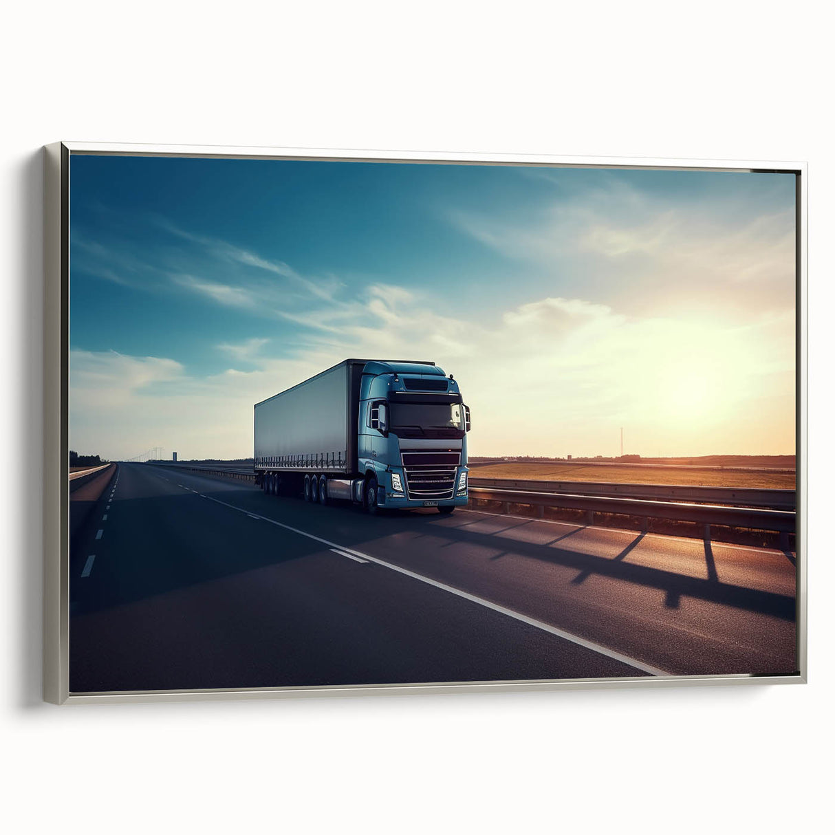 Framed canvas of a vintage black truck on a colorful abstract background, ideal for a modern office.