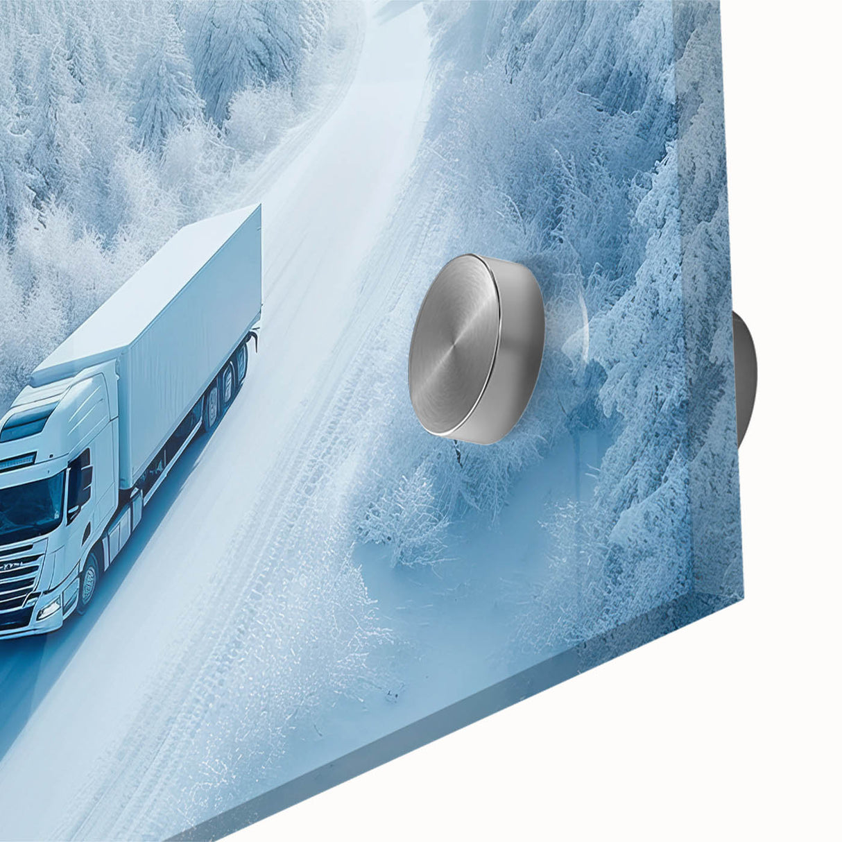 Large abstract wall art featuring mid-century modernist trucks in muted earth tones on acrylic glass.