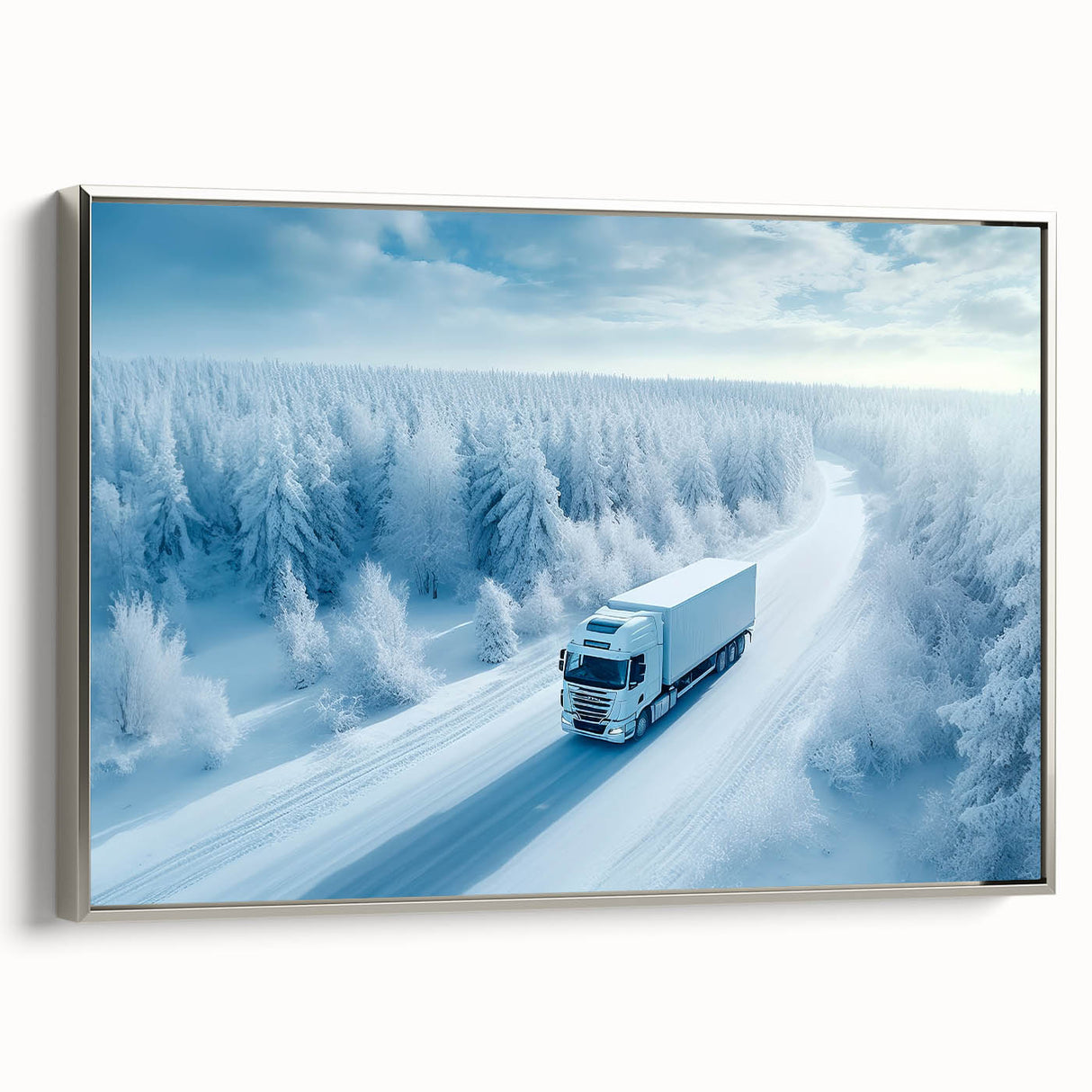 Framed canvas depicting a vintage truck in black with colorful accents, ideal for adding character to a home office.