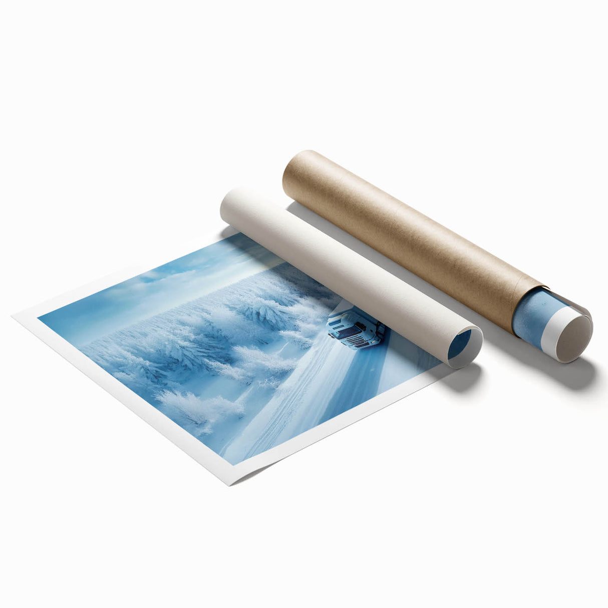 Extra large rolled print featuring an array of colorful floral trucks, ideal for classy bathroom wall art.