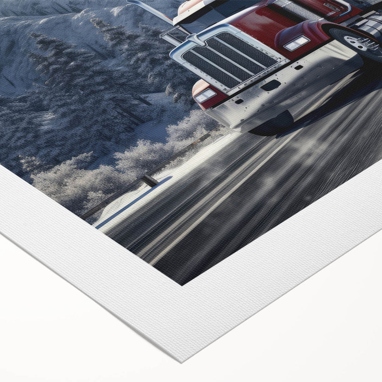 Art deco poster featuring a collection of vintage trucks in muted colors on rolled canvas, suitable for dining room decor.