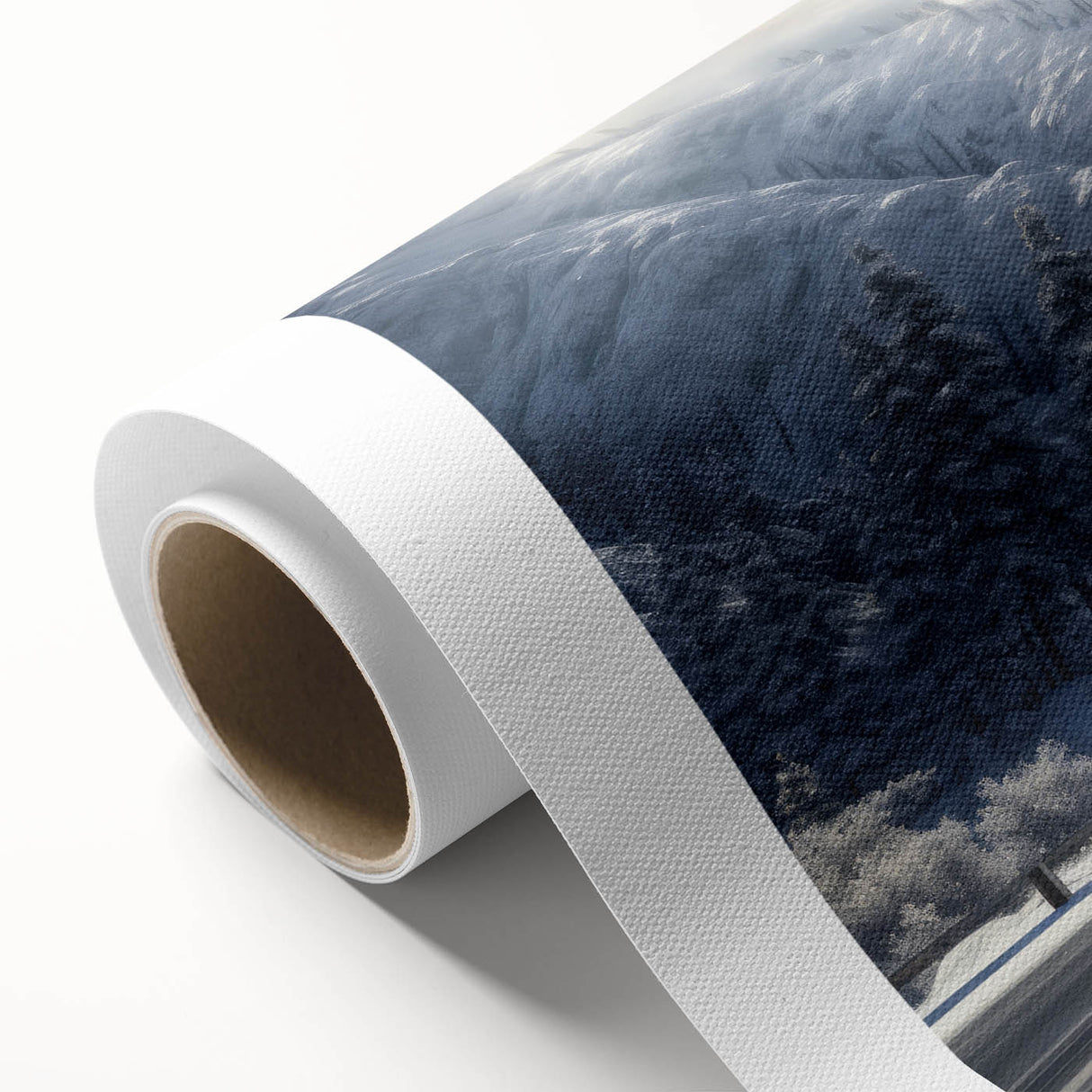 Art deco poster of colorful trucks on rolled canvas, suitable as nursery wall art.