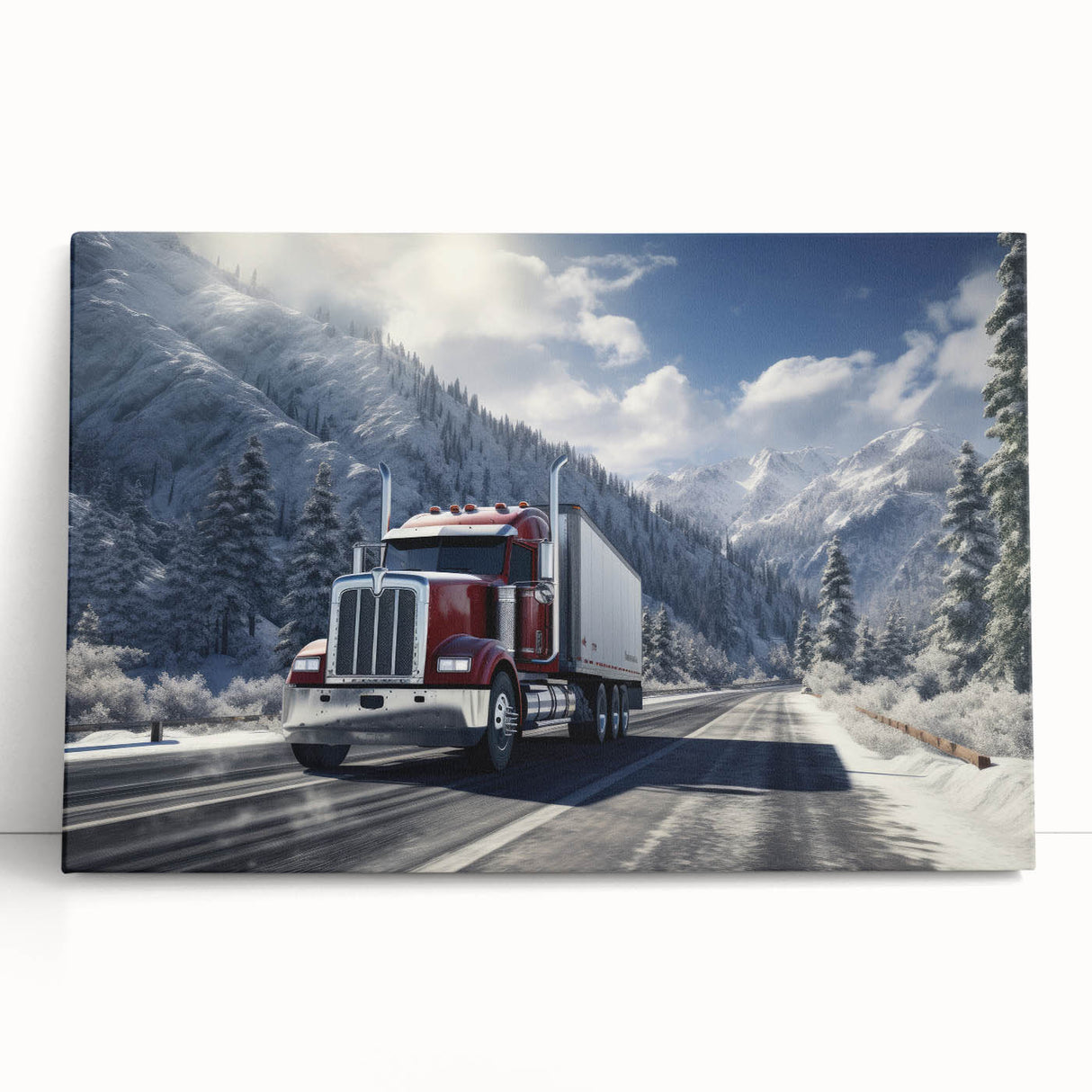 Black and white print of vintage trucks on stretched canvas, ideal for kitchen wall art or bedroom decor.