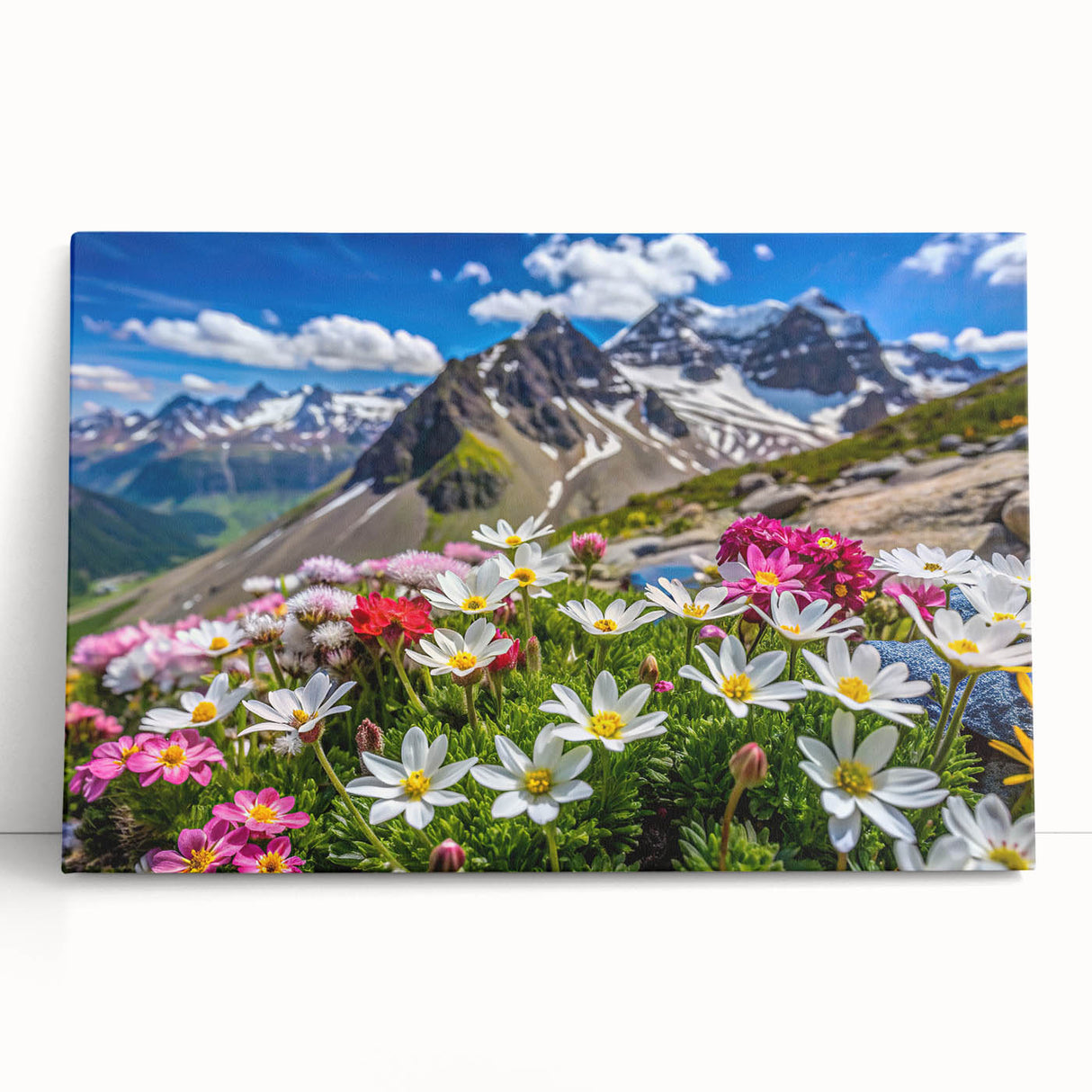Vibrant wildflowers wall art collection on stretched canvas, showcasing an intricate design with bold colors, perfect for enhancing home decor aesthetics.