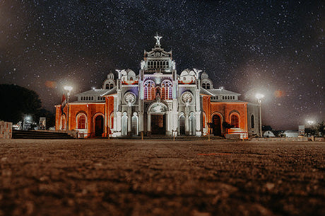 Costa Rica collection wall art featuring a landmark place of worship with architectural dome at midnight