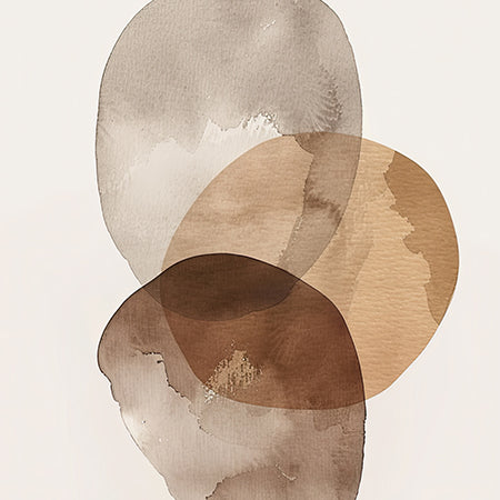 Minimalist abstract wall art with neutral overlapping watercolor shapes