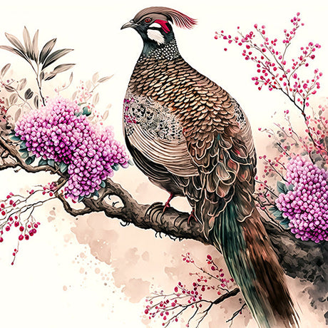 Colorful Pheasant & Patridge bird wall art, a unique phasianidae landfowl print for home decor.