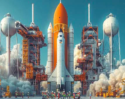 Spacecraft wall art featuring rocket, space shuttle, aerospace engineering designs in industry and science context.