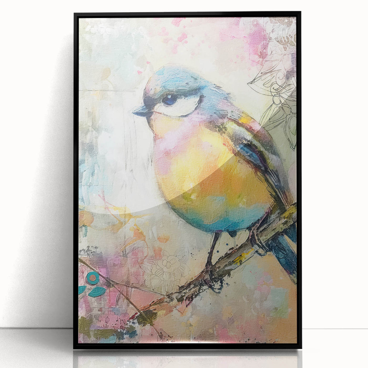 Framed acrylic artwork featuring a sleek black front view, showcasing a modern design ideal for contemporary home decor, enhancing any living space.