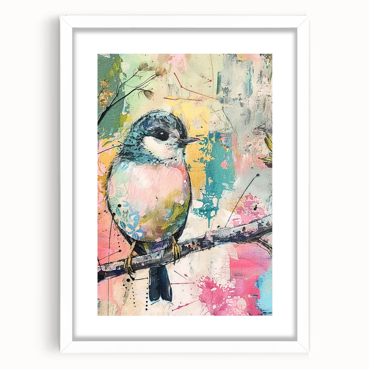White-framed photo display featuring a mat border, ideal for showcasing artwork or photographs. The frame has a sleek, modern design, perfect for home decor enhancement.