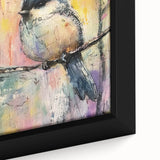 Framed canvas close-up showcasing vibrant abstract art with bold colors and intricate textures, perfect for enhancing modern home decor and artistic spaces.