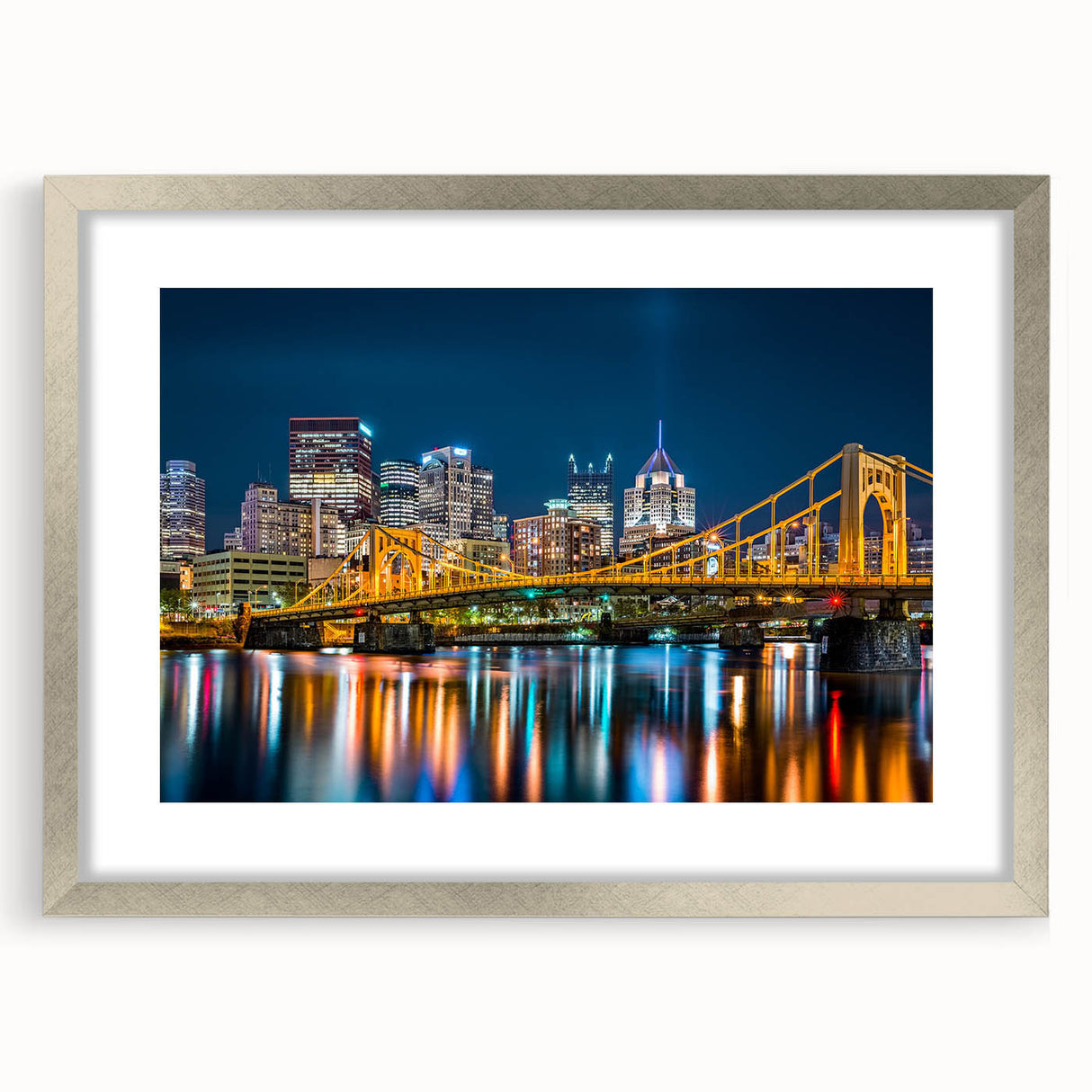 Textured abstract art print in muted gray and blue tones on canvas, suitable for modern bedroom ambiance.