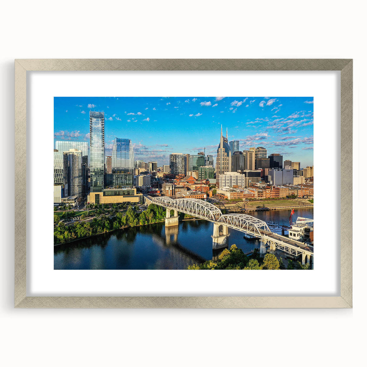 Textured abstract art print with swirling blue and gray tones on canvas, suitable for bedroom decor.