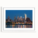 Abstract art print featuring swirling blue and grey tones on canvas.