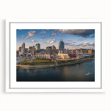 Abstract art print featuring swirling blue and grey tones on canvas, suitable for bedroom or dining room decor.