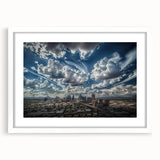 Abstract art print with swirling blue and gold patterns on canvas, suitable for dining room or bedroom decor.