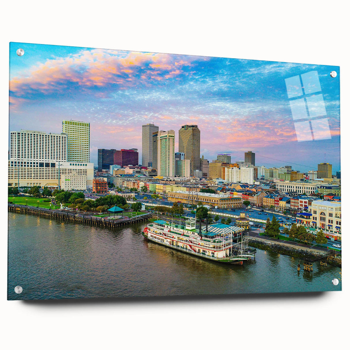 Large abstract wall art depicting swirling patterns in cool blue and gray tones on a canvas.