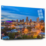 Large abstract wall art on canvas featuring swirling blue and gray tones, suitable for bedroom or dining room decor.