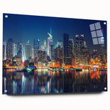 Large abstract wall art in shades of blue and gray on canvas, suitable for bedroom or dining room decor.