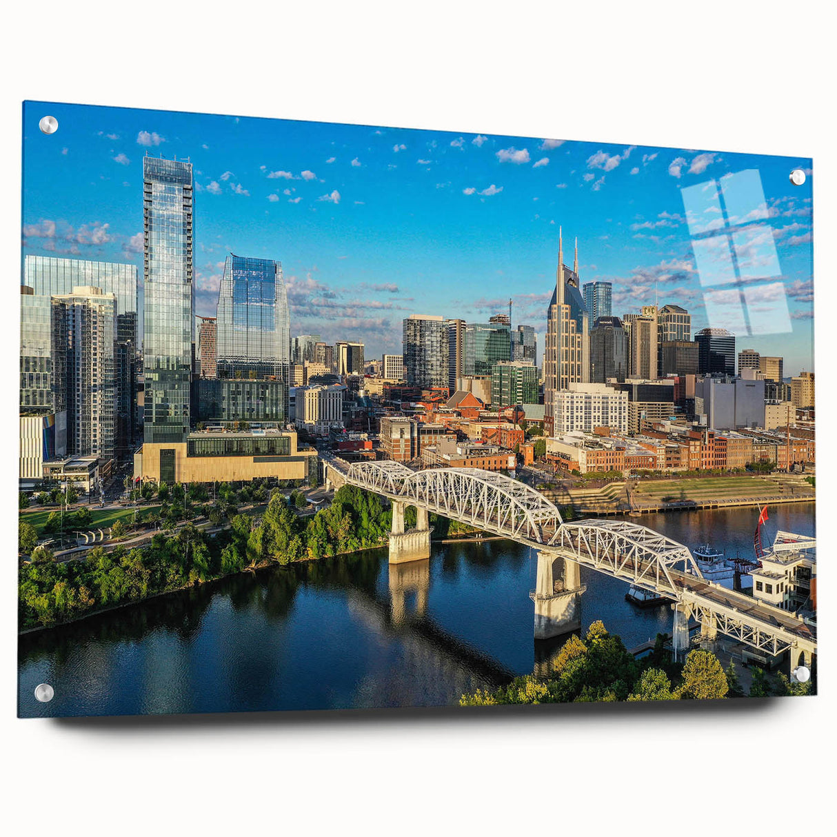 Large abstract wall art in vibrant shades of blue and orange on canvas, suitable for bedroom or dining room decor.