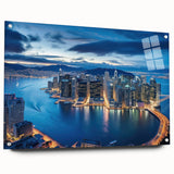 Large abstract wall art in vibrant blue and gold tones on canvas, suitable for dining room or bedroom decor.