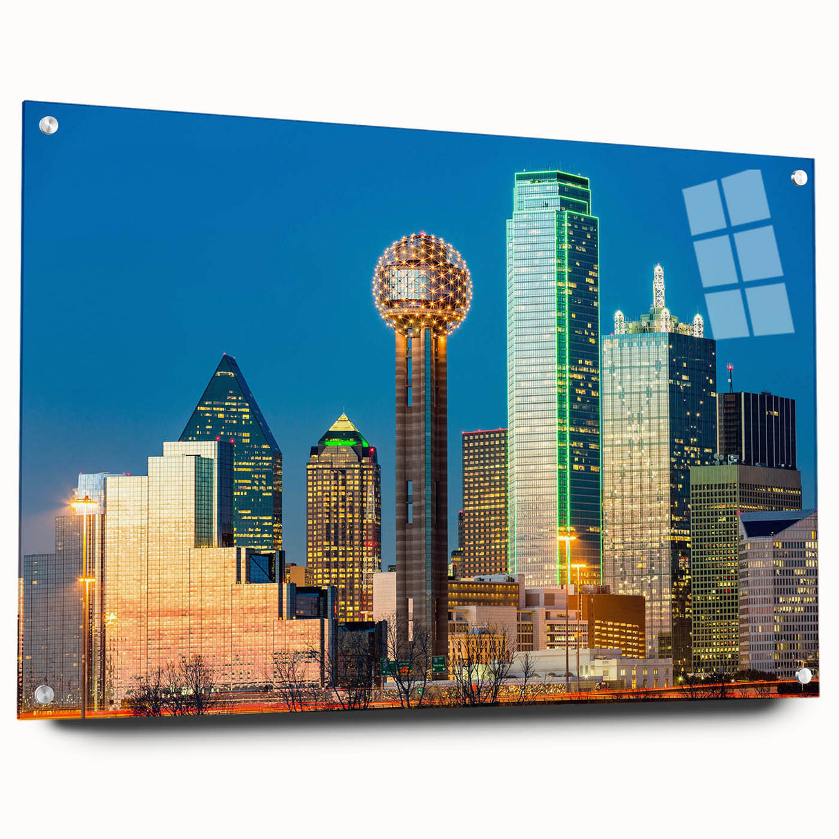 Large abstract wall art in vibrant blue and gold tones on canvas, ideal for modern bedroom or dining room ambiance.