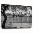 Large abstract wall art featuring swirling blue and gray tones on canvas, suitable for bedroom or dining room decor.