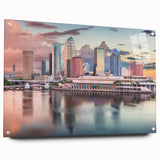 Large abstract wall art in vibrant blues and oranges on canvas, ideal for modern bedroom or dining room decor.