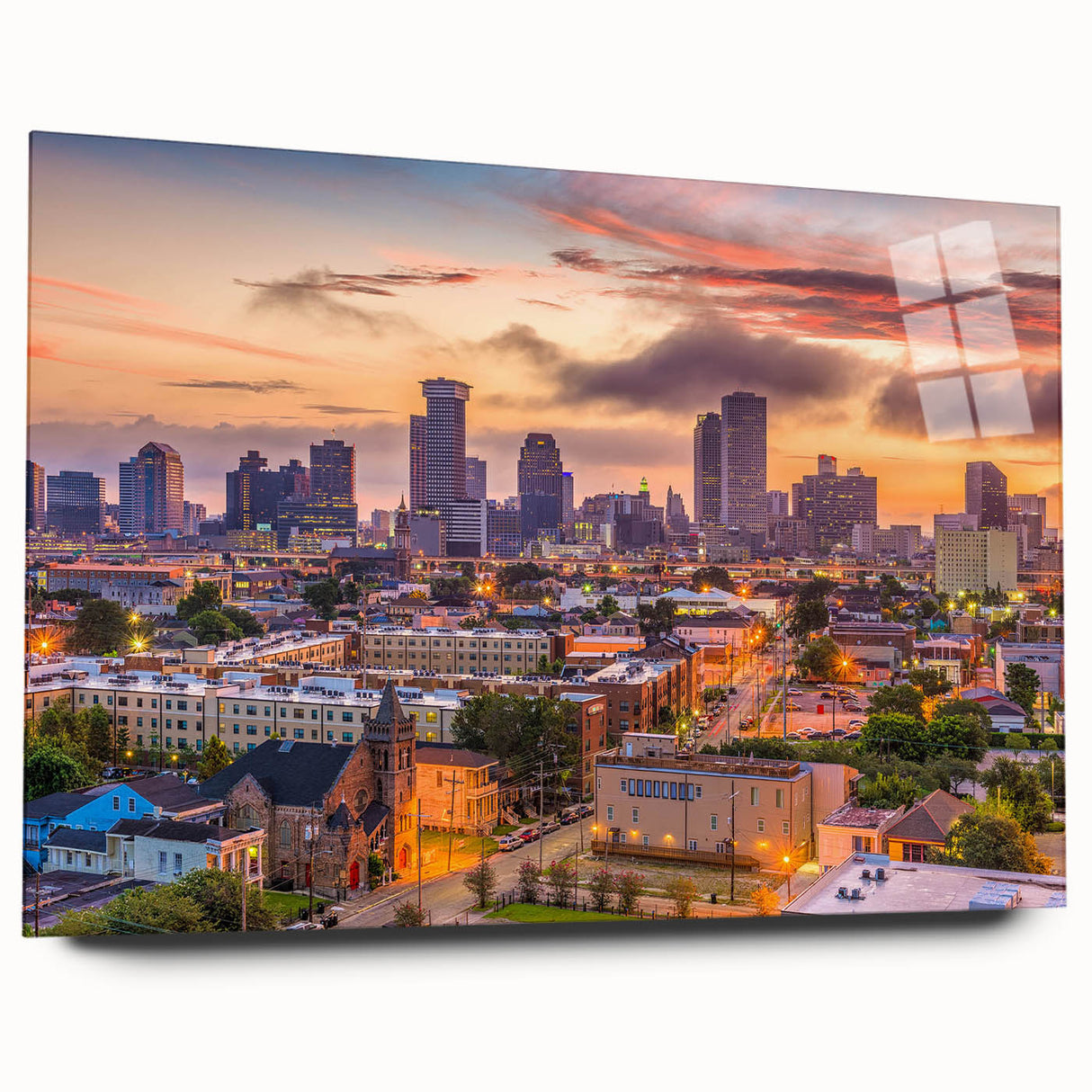 Large abstract wall art in vibrant blues and oranges on canvas, suitable for bedroom or dining room decor.