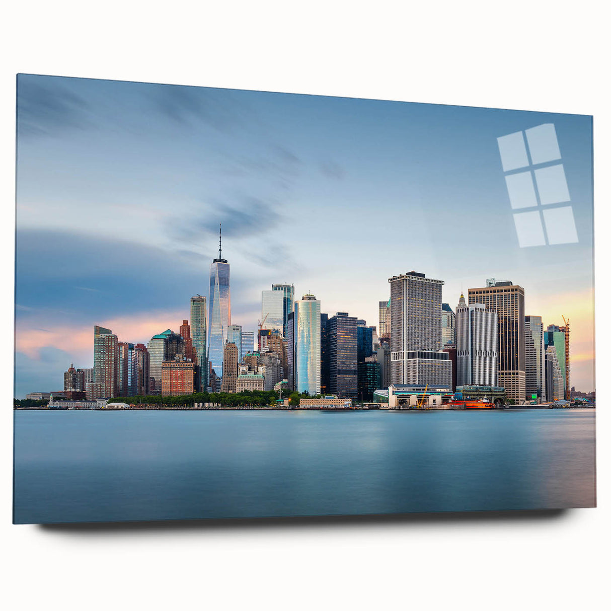 Large abstract wall art featuring swirling blue and gray tones on a canvas, suitable for bedroom or dining room decor.