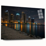Large abstract wall art in vibrant blues and oranges on canvas, suitable for bedroom or dining room decor.