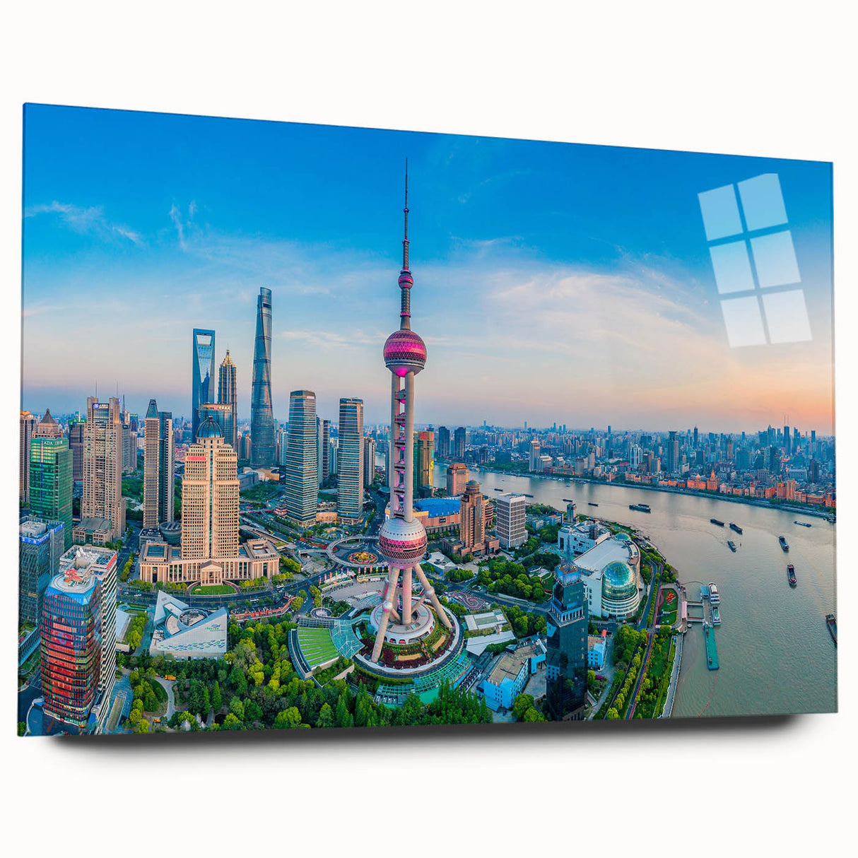 Large abstract wall art in muted gray and blue tones on canvas, ideal for bedroom or dining room ambiance.