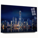 Large abstract wall art print in vibrant blue and orange hues on canvas, suitable for bedroom or dining room decor.