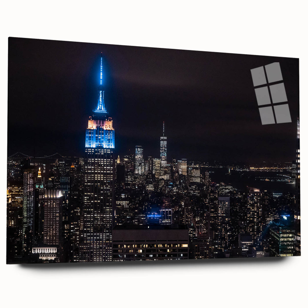 Large abstract wall art in blue and green hues, acrylic print, ideal for bedroom or dining room ambiance.