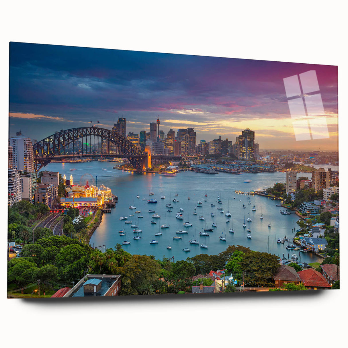 Large abstract wall art in vibrant blue and gold tones on canvas, ideal for modern bedroom or dining room ambiance.