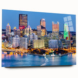 Large abstract wall art in vibrant blues and oranges on canvas, ideal for modern bedroom or dining room ambiance.