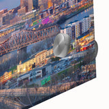 Large abstract wall art in mid-century modernist style, featuring bold geometric shapes in earth tones.