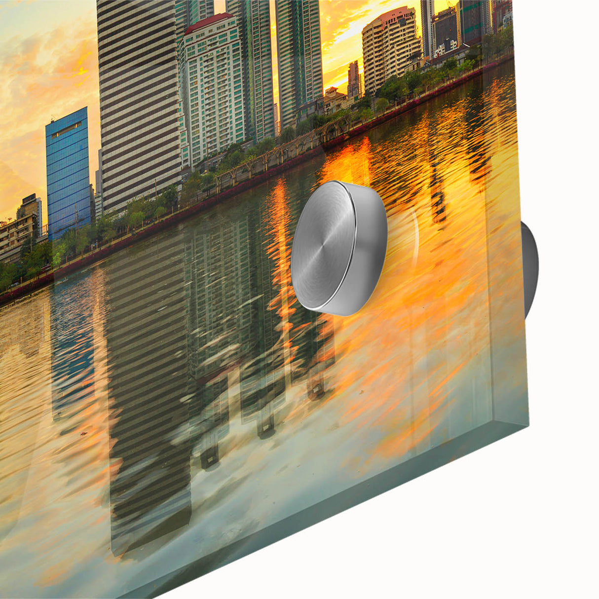 Large abstract wall art in mid-century modernist style, featuring muted blue and gray tones on canvas.