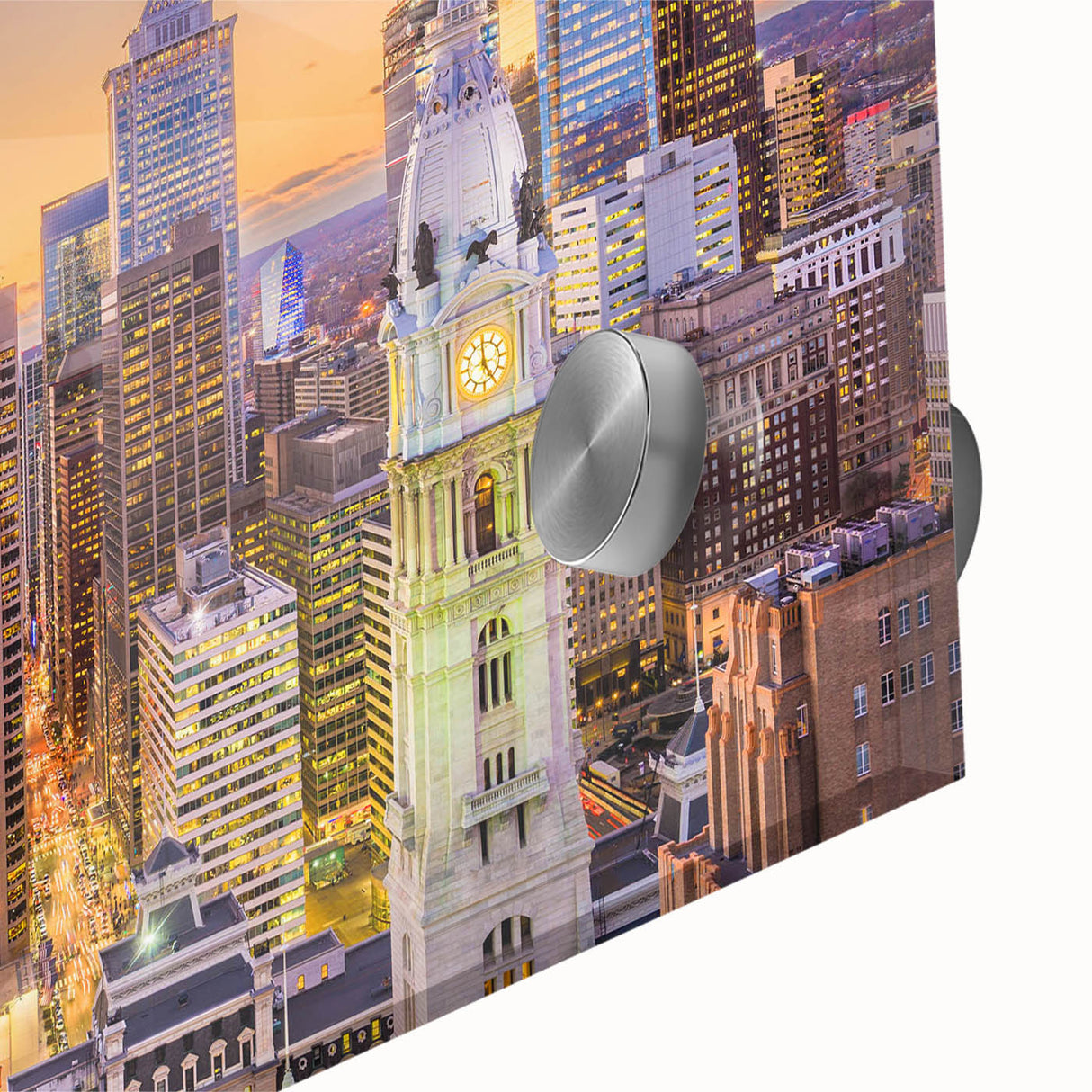 Large abstract wall art in mid-century modernist style with vibrant orange and blue tones on canvas.