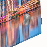 Large abstract wall art in mid-century modernist style with vibrant blue and orange tones on canvas.