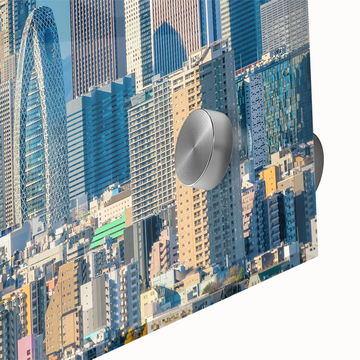 Large abstract wall art in mid-century modernist style, featuring bold orange and teal tones on canvas.