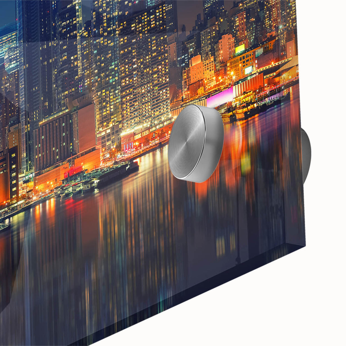 Large abstract wall art in mid-century modernist style with vibrant orange and blue tones on canvas.