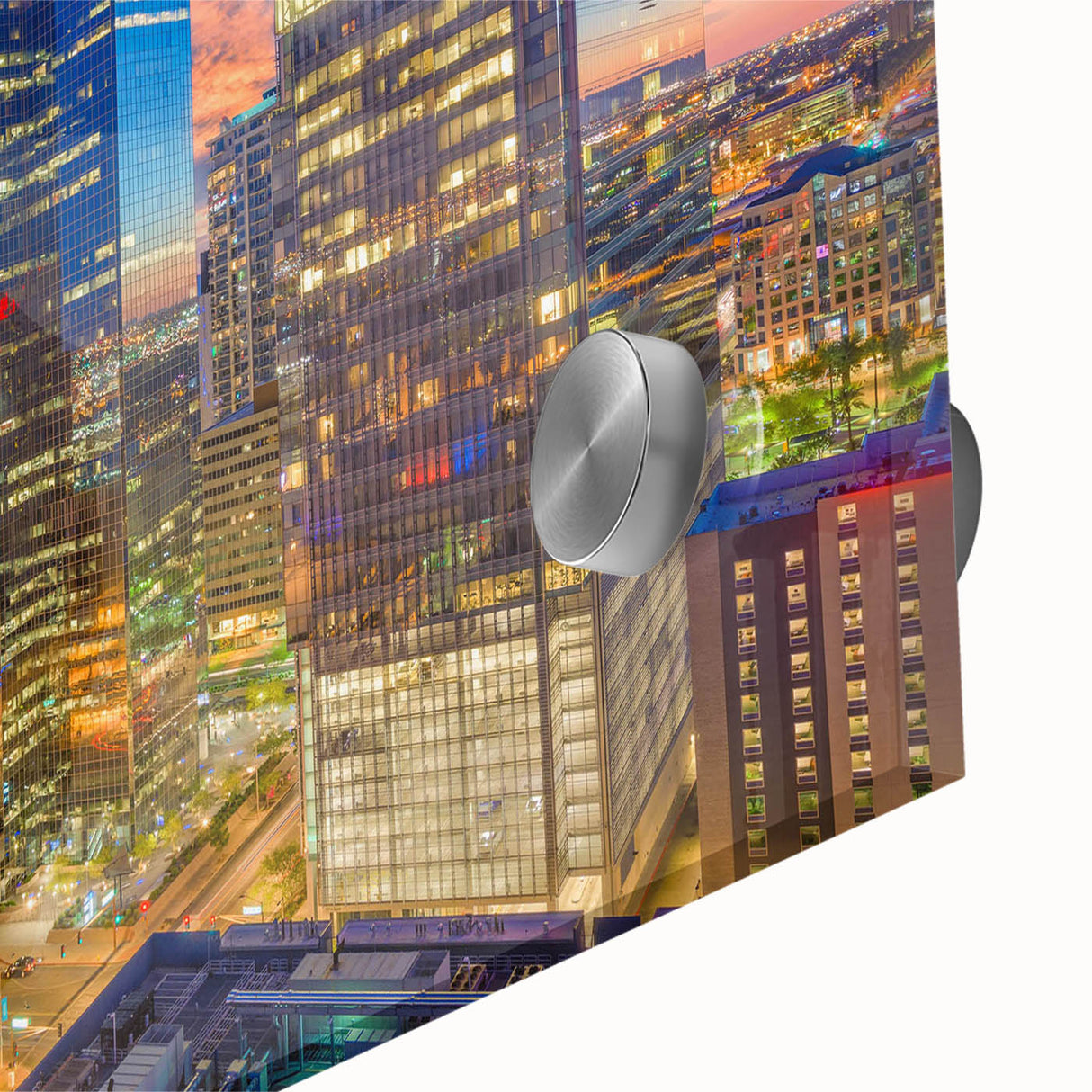 Large abstract wall art in mid-century modernist style with vibrant blues and oranges on canvas, ideal for dining room decor.